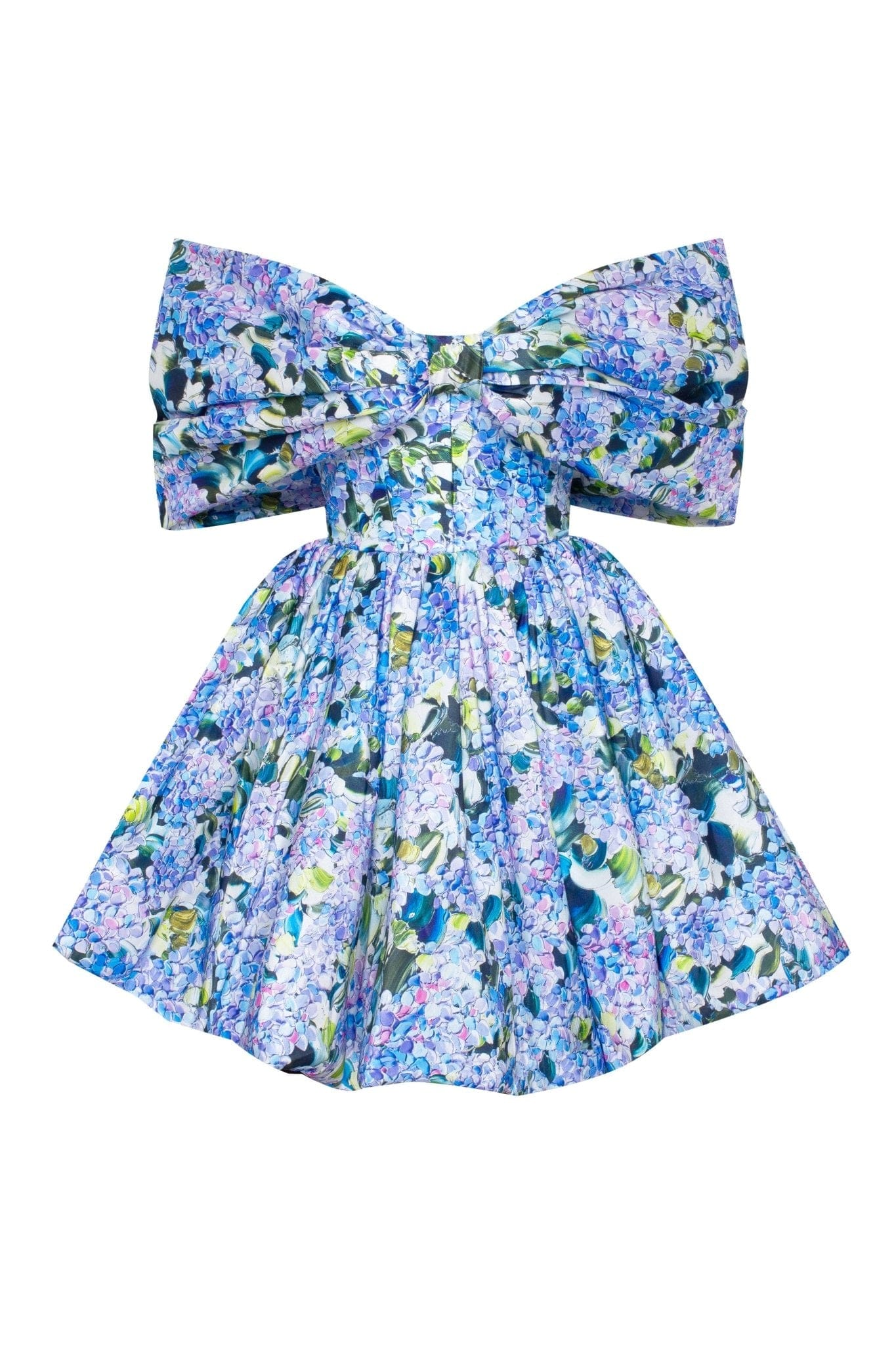 BLUE HYDRANGEA BOW DETAILED MINI DRESS