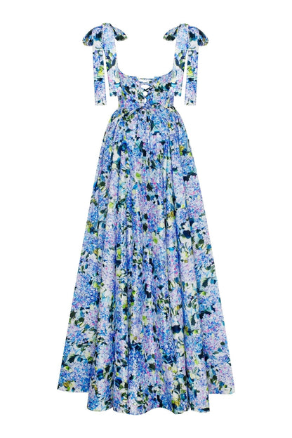 BLUE HYDRANGEA STRAPPED MAXI DRESS