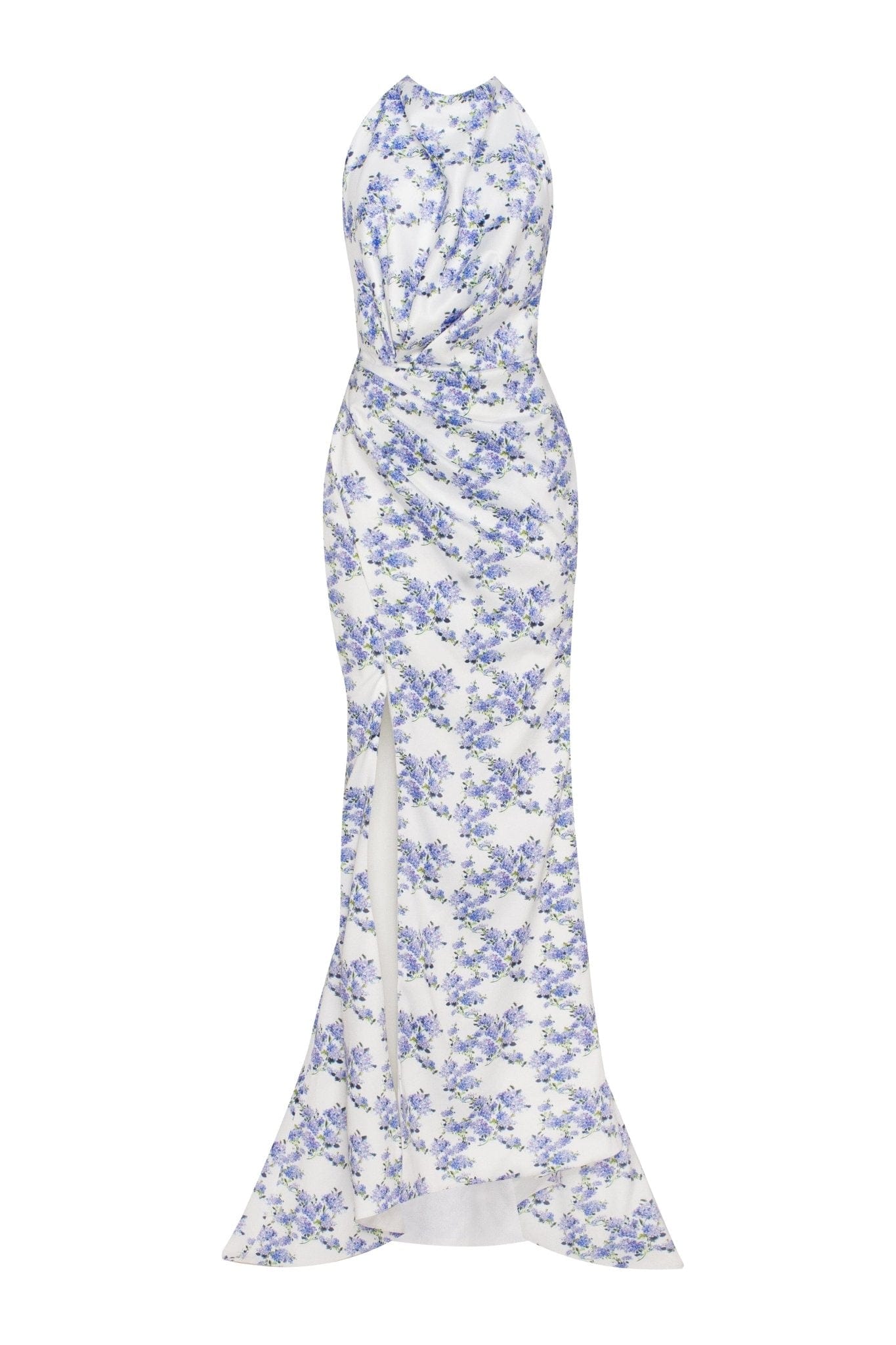 BLUE HYDRANGEA MOCK NECK EVENING MAXI DRESS