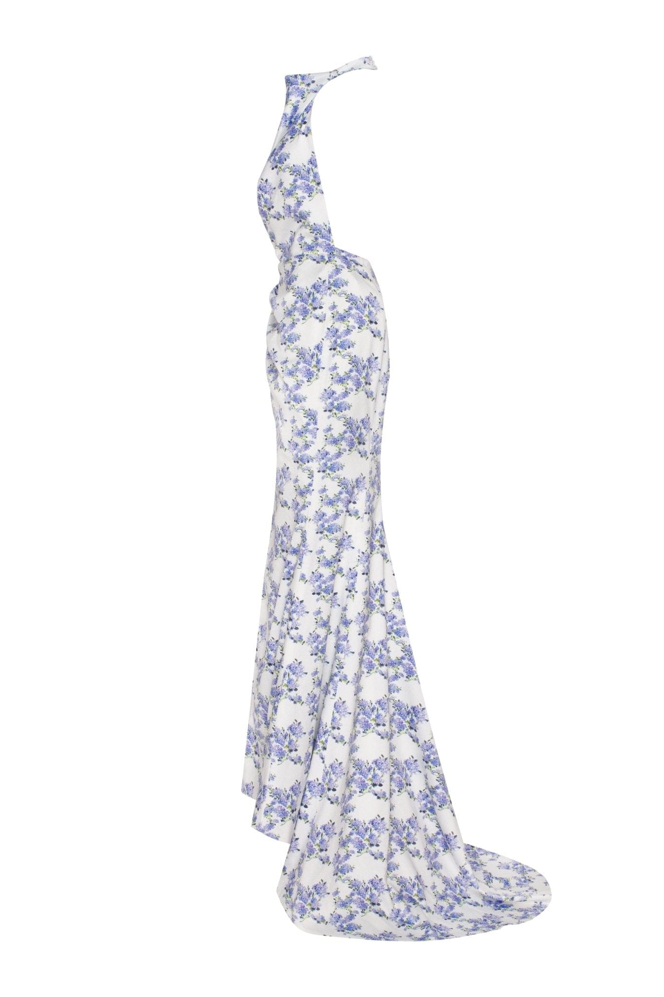 BLUE HYDRANGEA MOCK NECK EVENING MAXI DRESS