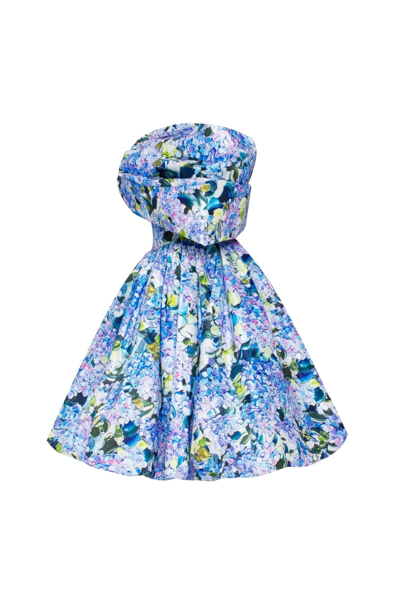 BLUE HYDRANGEA BOW DETAILED MINI DRESS