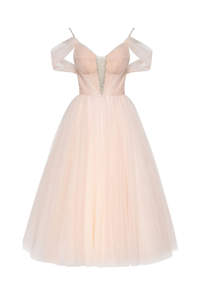 FEMININE PEACH TULLE COCKTAIL DRESS