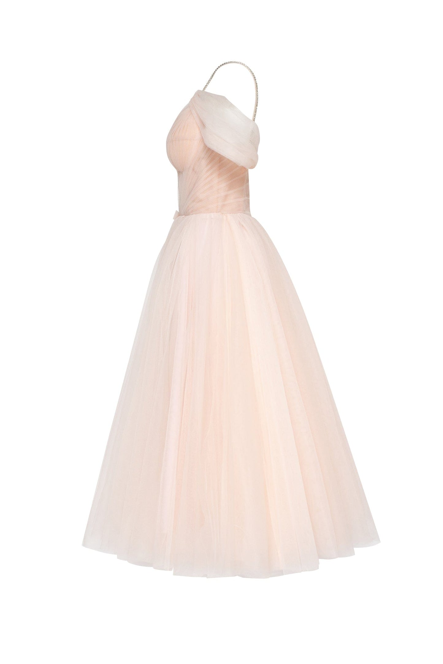 FEMININE PEACH TULLE COCKTAIL DRESS