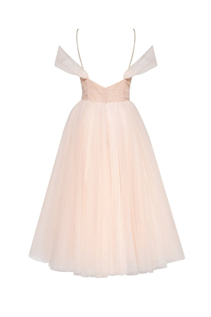 FEMININE PEACH TULLE COCKTAIL DRESS