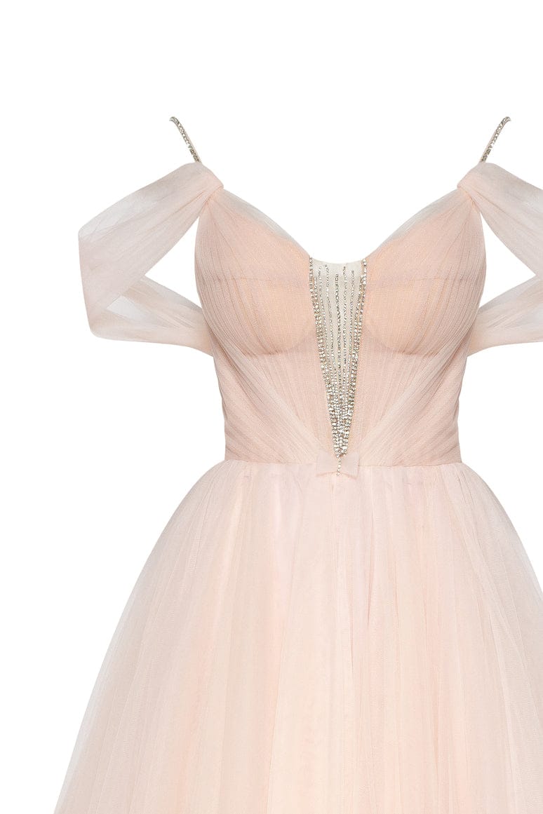 FEMININE PEACH TULLE COCKTAIL DRESS