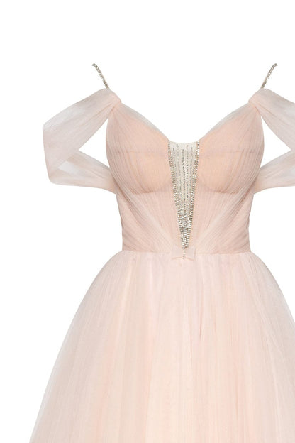 FEMININE PEACH TULLE COCKTAIL DRESS