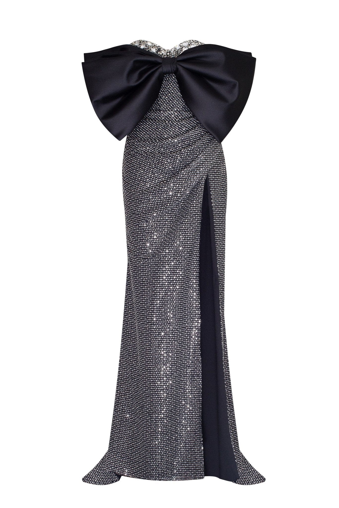 MESMERIZING BOW MAXI GOWN IN RHINESTONES