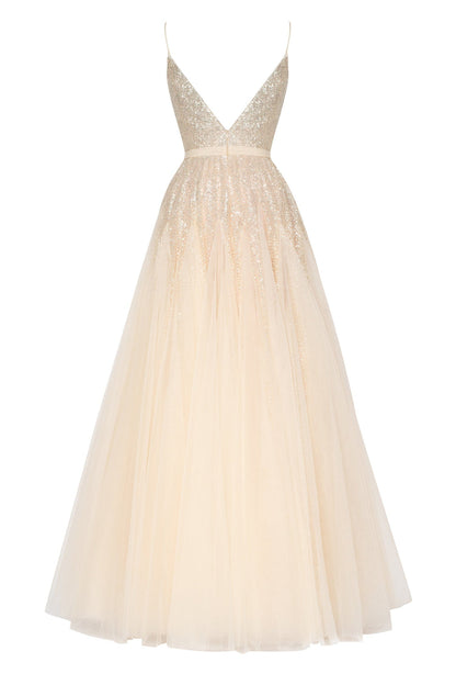 LILY FITTED MAXI TULLE DRESS