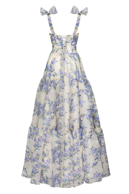 BLOOMING HYDRANGEA TIE STRAP MAXI DRESS