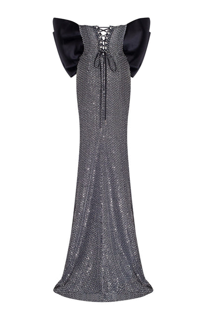 MESMERIZING BOW MAXI GOWN IN RHINESTONES