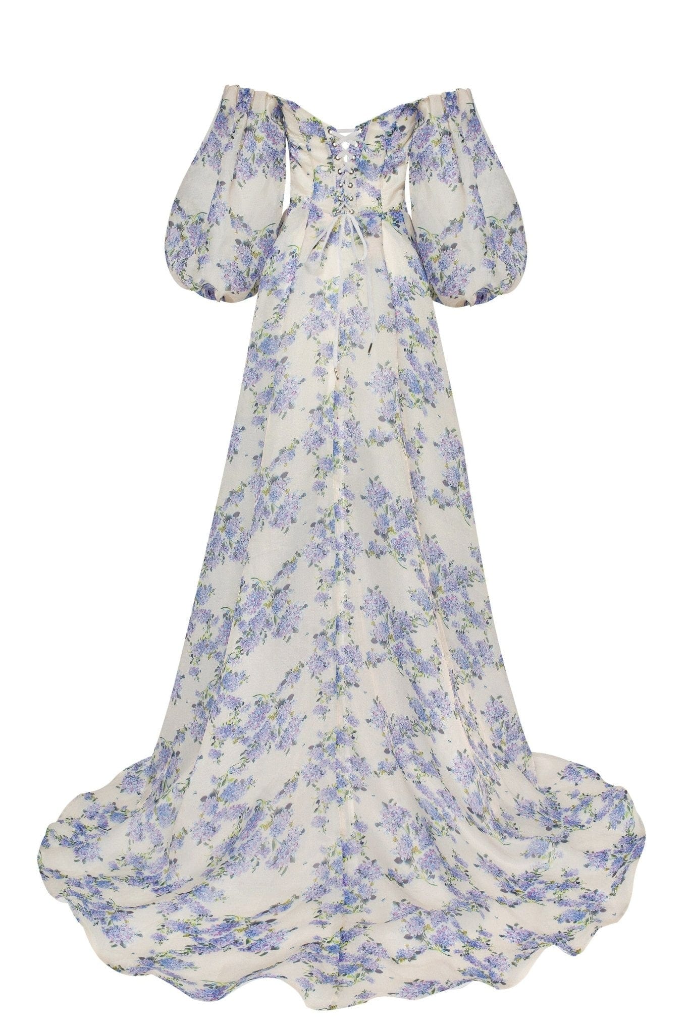 HYDRANGEA PRINCESS FLORAL PUFF SLEEVE MAXI DRESS