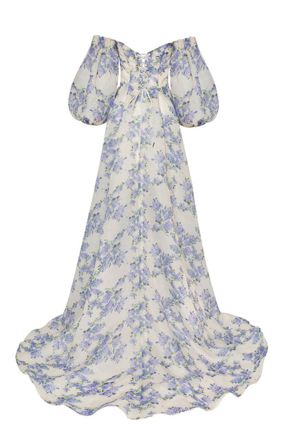 HYDRANGEA PRINCESS FLORAL PUFF SLEEVE MAXI DRESS