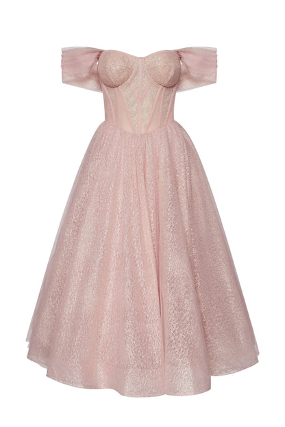 MISTY ROSE SPARKLY COCKTAIL TULLE DRESS