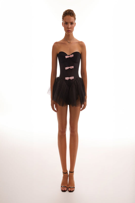 TUTU BLACK MINI DRESS WITH PINK BOWS