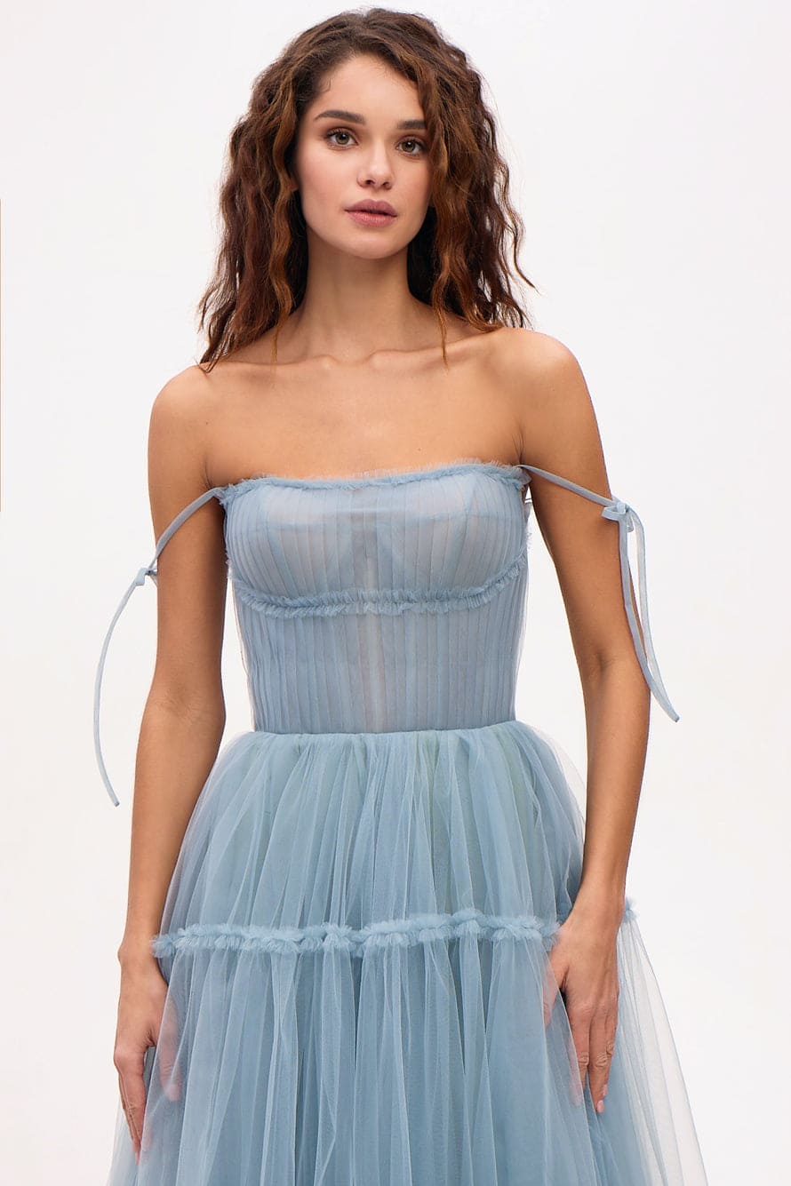 OCEAN TIE STRAPS TULLE PROM DRESS