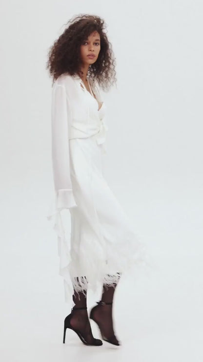 WHITE FEATHERS COCKTAIL DRESS & BLOUSE