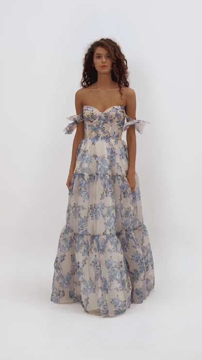 BLOOMING HYDRANGEA TIE STRAP MAXI DRESS