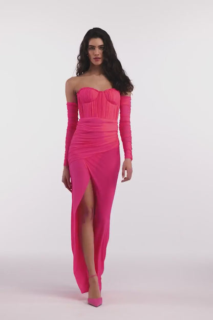 FULL PINK BUSTIER MAXI DRESS