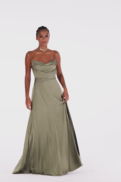 BOUDOIR OLIVE SILK SLIP MAXI DRESS