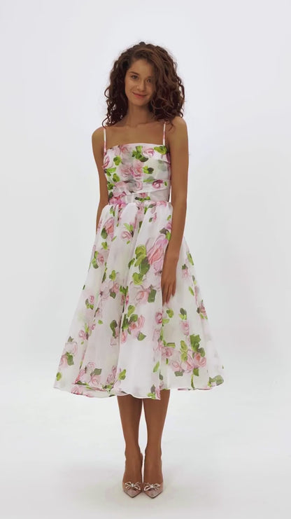 APPLE BLOSSOM SPAGHETTI STRAP MIDI DRESS