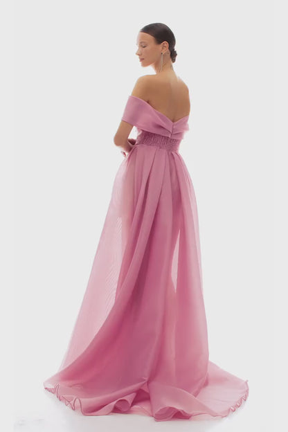 EDEN GARDEN MISTY ROSE OFF SHOULDER MAXI DRESS