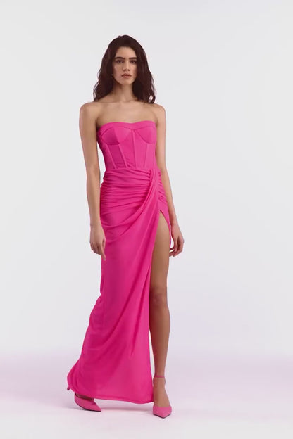 STRIKING PINK OFF SHOULDER MAXI DRESS