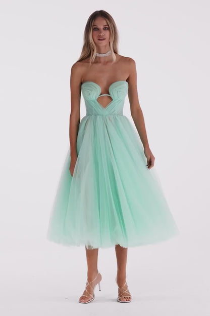 MINT GREEN TENDER MIDI TULLE DRESS