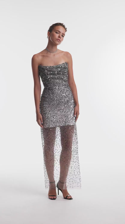 ENTRANCE WORTHY SEQUINED MAXI DRESS