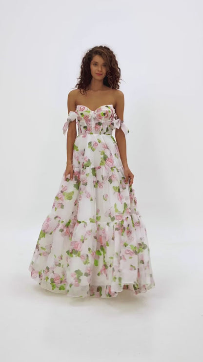 APPLE BLOSSOM FLORAL TIE STRAP MAXI DRESS